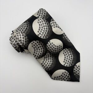 A. Rogers Tie Golf Ball Print Black Silver 4" Wide 58" Made in Korea Preppy